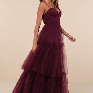 Lulus Unforgettable Poise Plum Purple Tulle Bustier Tiered Maxi Dress